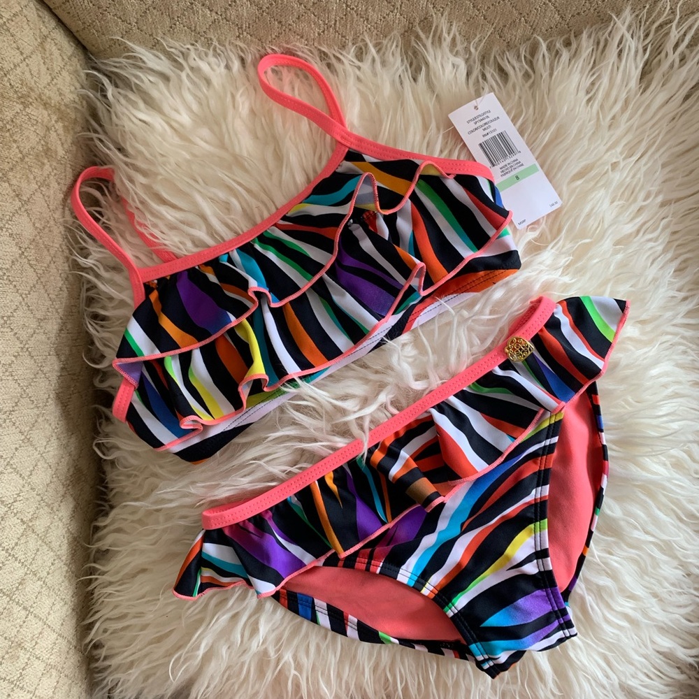 Jessica Simpson girls bikini size 8 zebra stripes swimsuit
